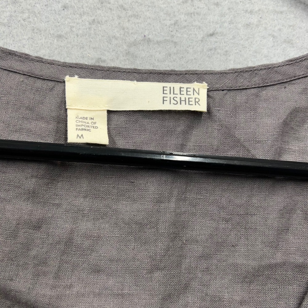 Eileen Fisher Womens Gray 100% Irish Linen Beaded Tie Neck Blouse Top Size M - Picture 5 of 8